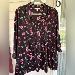 Woman Within Black Floral Top